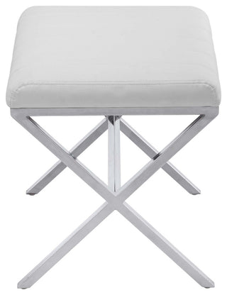 Channel-Tufted Faux Leather X Bench, White