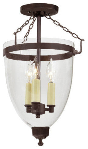 Three Light Danbury Bell Glass Lantern Clear Glass, Oil Rubbed Bronze
