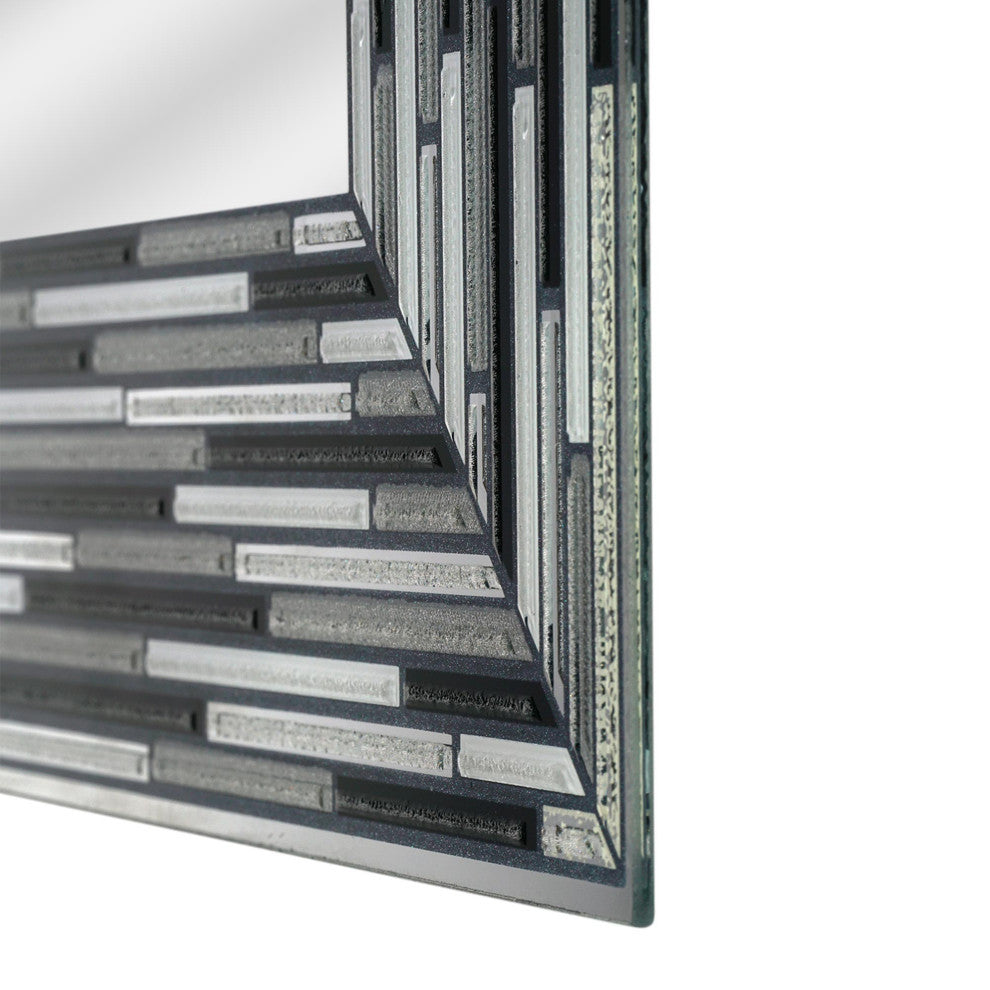 Frameless Glass Reeded Simulated Tile Printed Wall Mirror, Black