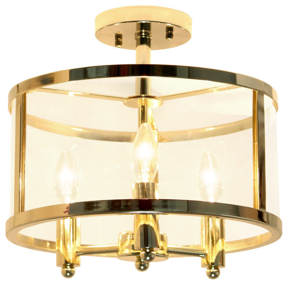 3-Light 13" Farmhouse Glass and Metallic Accented Semi-flushmount, Gold