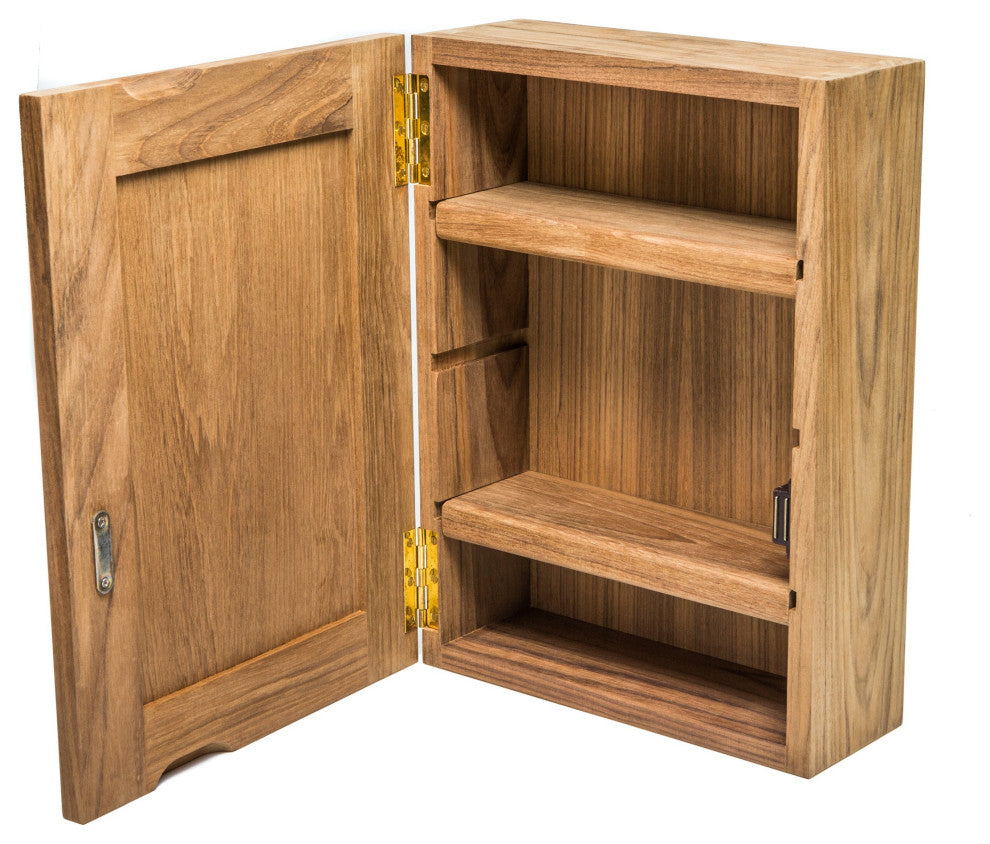 Traditional Solid Teak Hanging Mirrored Medicine Cabinet