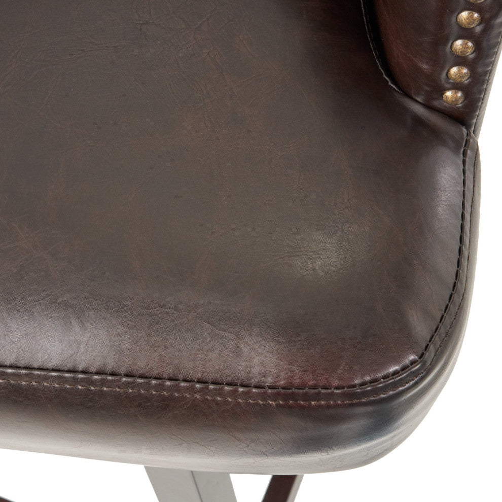 Set of 2 Bar Stool, Oversized Seat With Curved Button Tufted Back & Sloped Arms