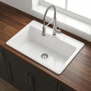 Jackson Crisp White Fireclay 33" Single Bowl Drop-In Kitchen Sink with 1 Hole