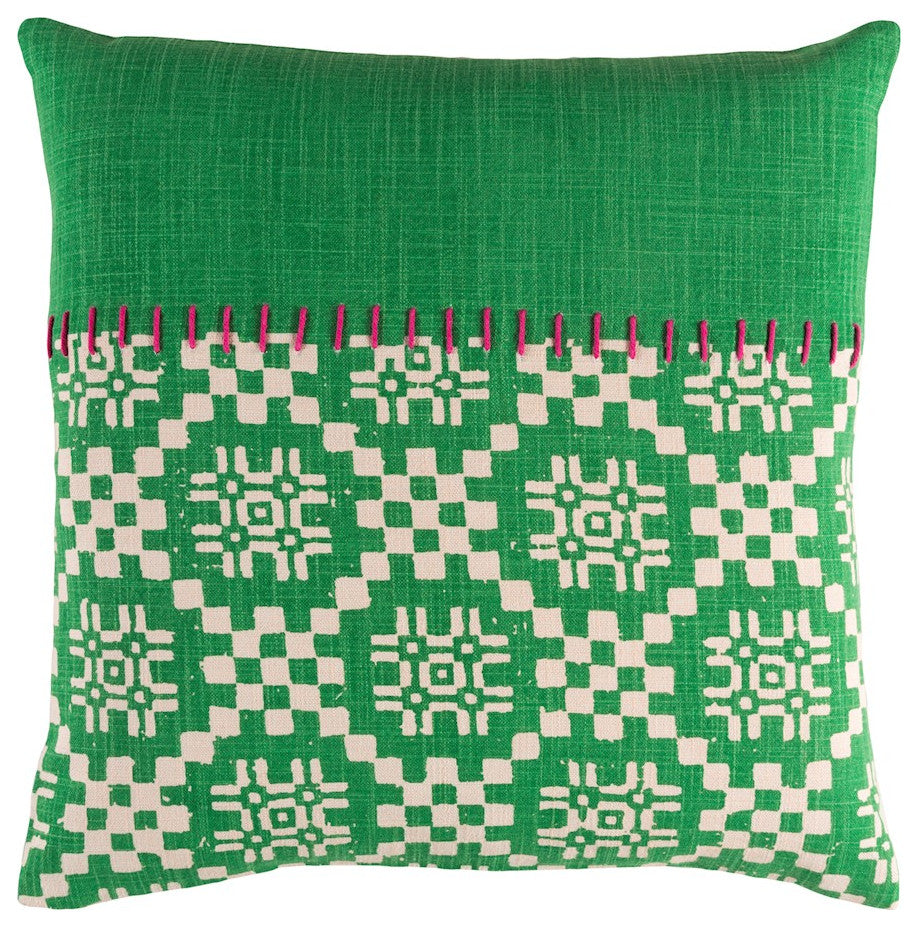Surya Delray DEA-001 18"x18" Pillow Kit, Grass Green/Pink/Cream