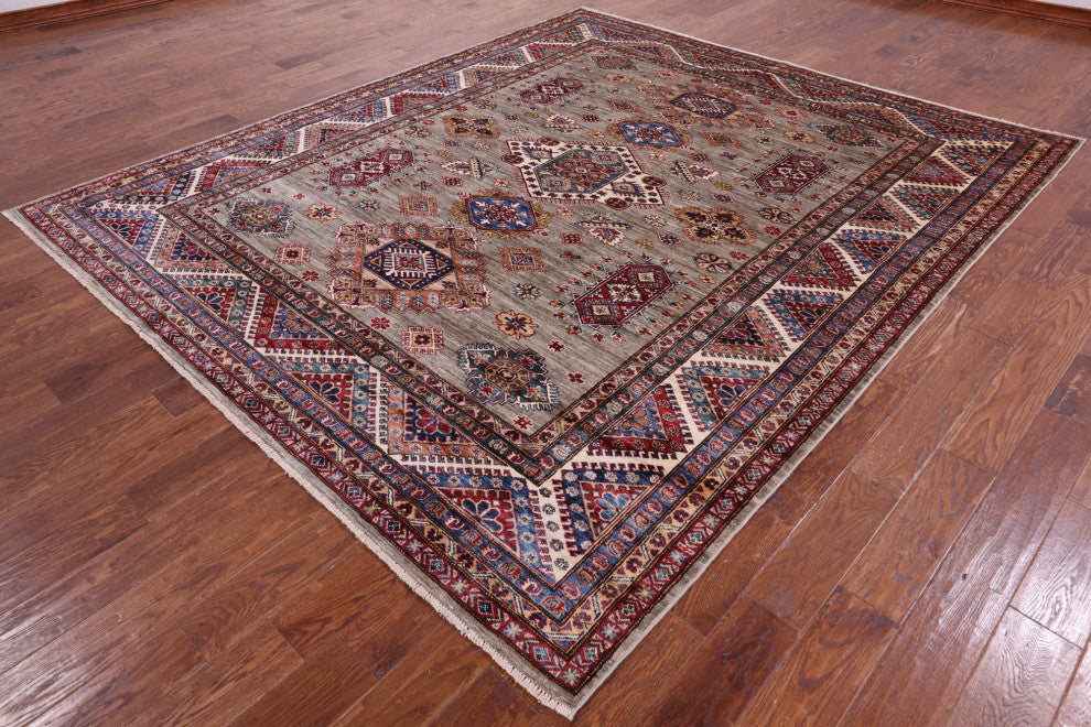 8' 4" X 9' 9" Hand Knotted Super Kazak Geometric Wool Rug Q9781