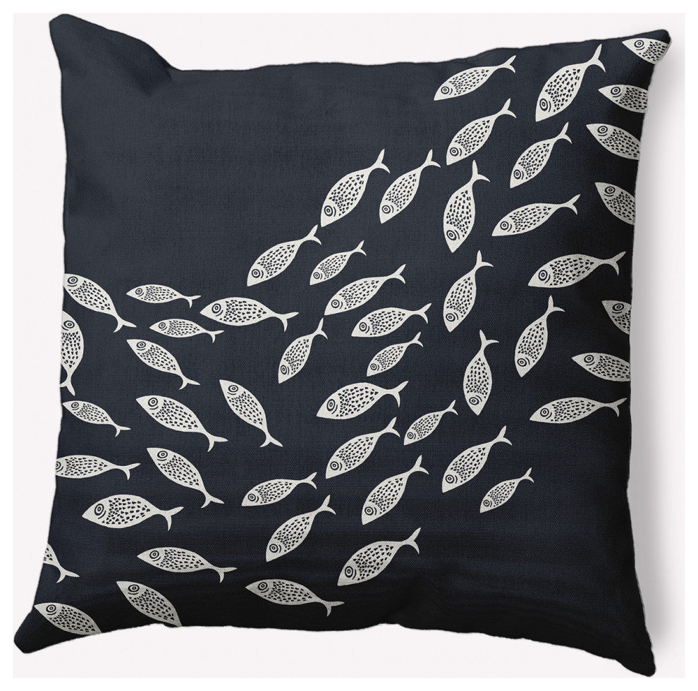 26x26" Escuela Nautical Decorative Indoor Pillow, Shark Blue and White