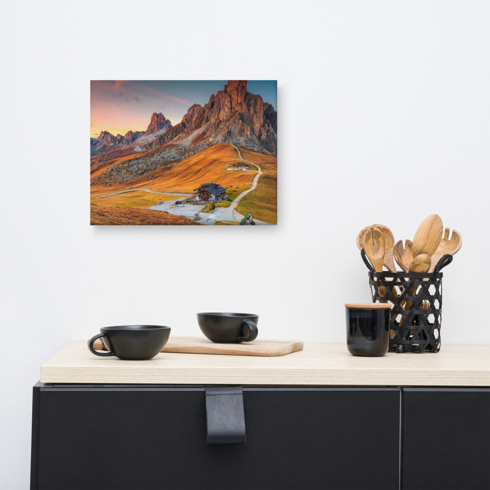 Sunset and Alpine Mountain Pass Landscape Photo Canvas Wall Art Print, 12" X 16"
