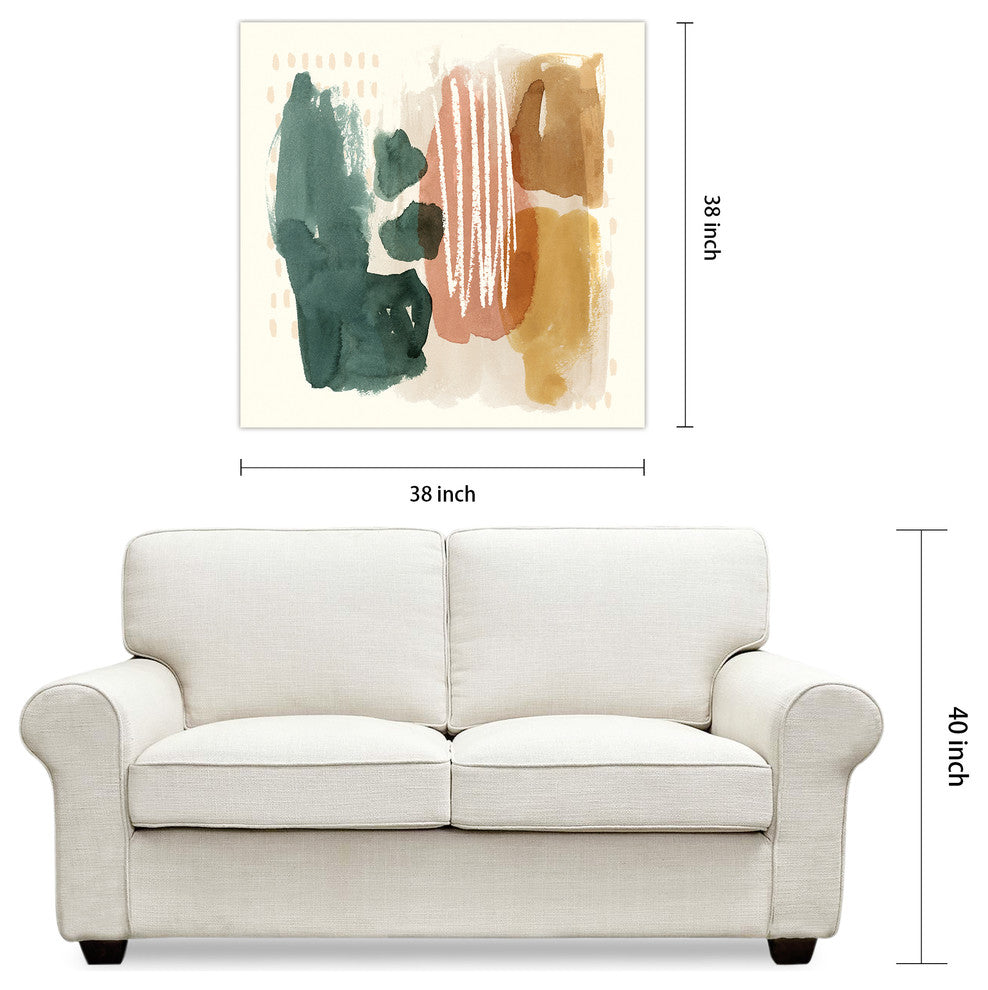 "Ochre Echo III" Abstract Wall Art Print Frameless Free Floating Tempered Glass