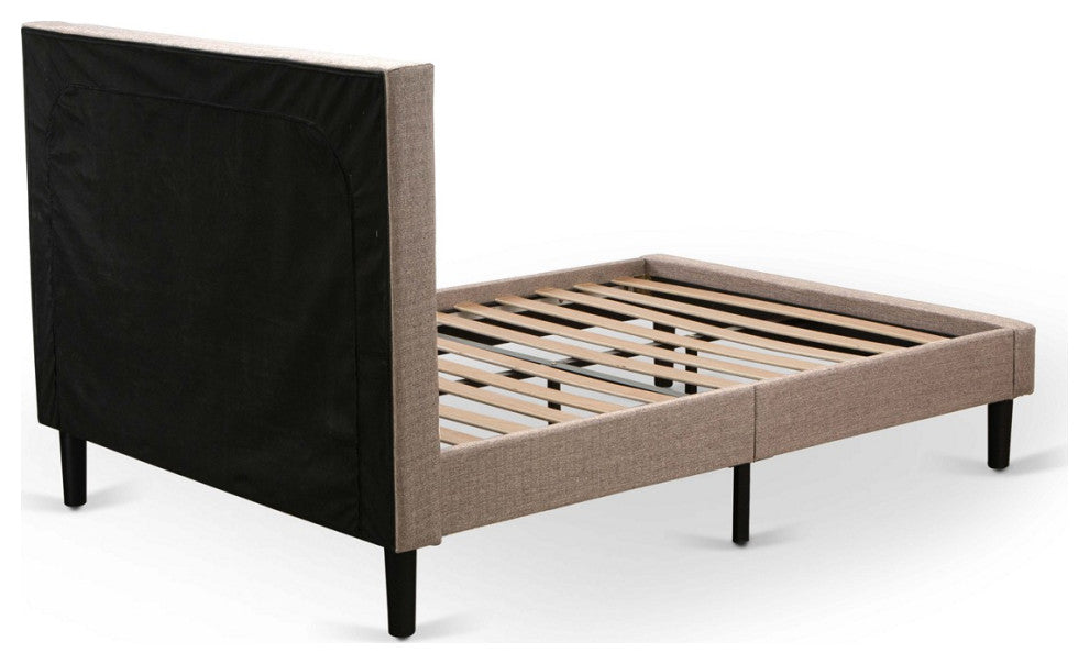 2Pc Queen Size Bed Set, 1 Platform Bed Dark Khaki, 1 Wood Nightstand