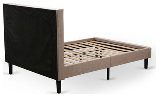 2Pc Queen Size Bed Set, 1 Platform Bed Dark Khaki, 1 Wood Nightstand