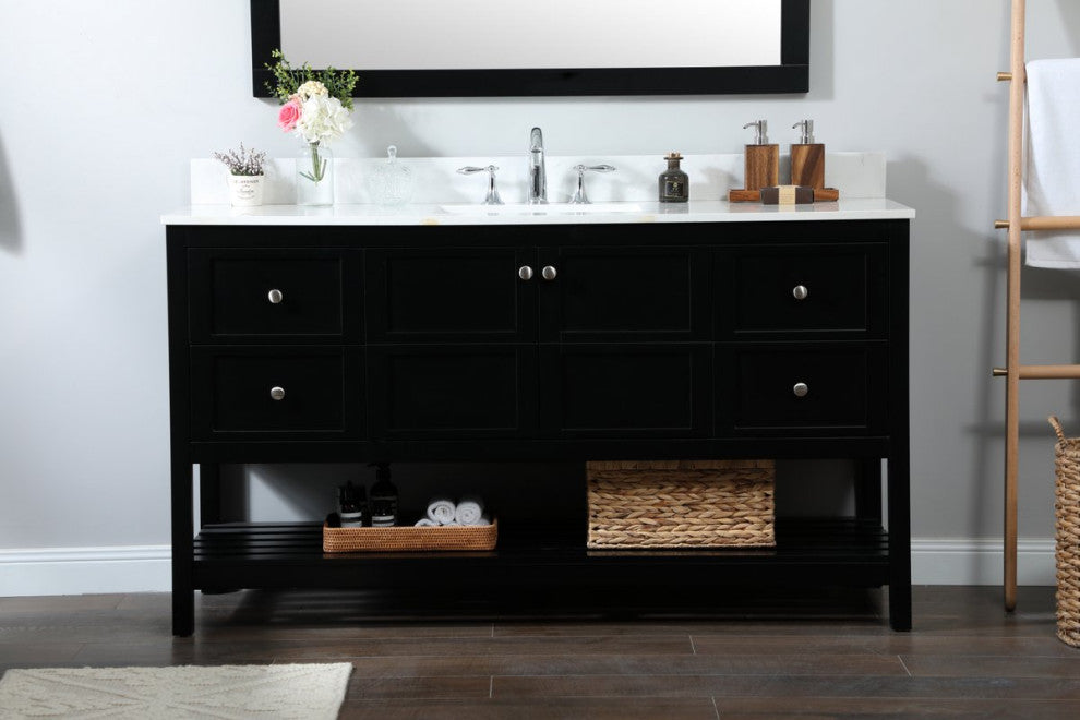Elegant VF16460BK-BS 60"Single Bathroom Vanity, Black With Backsplash