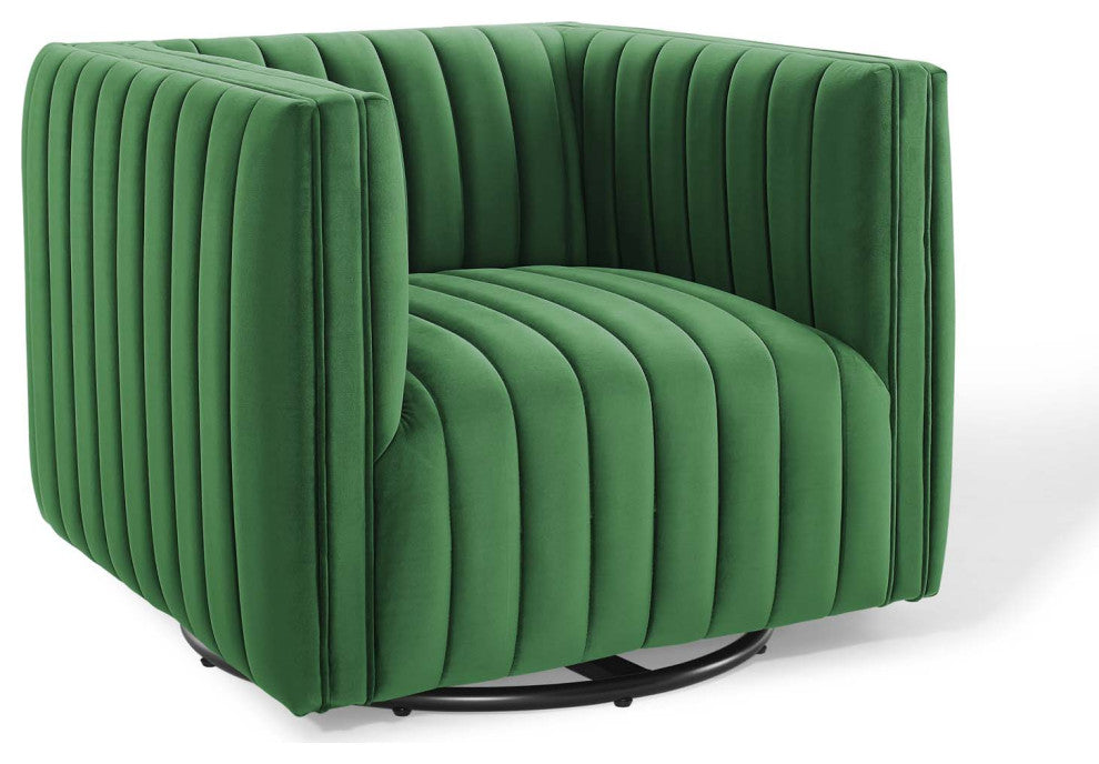 Conjure Channel Tufted Performance Velvet Swivel Armchair Emerald