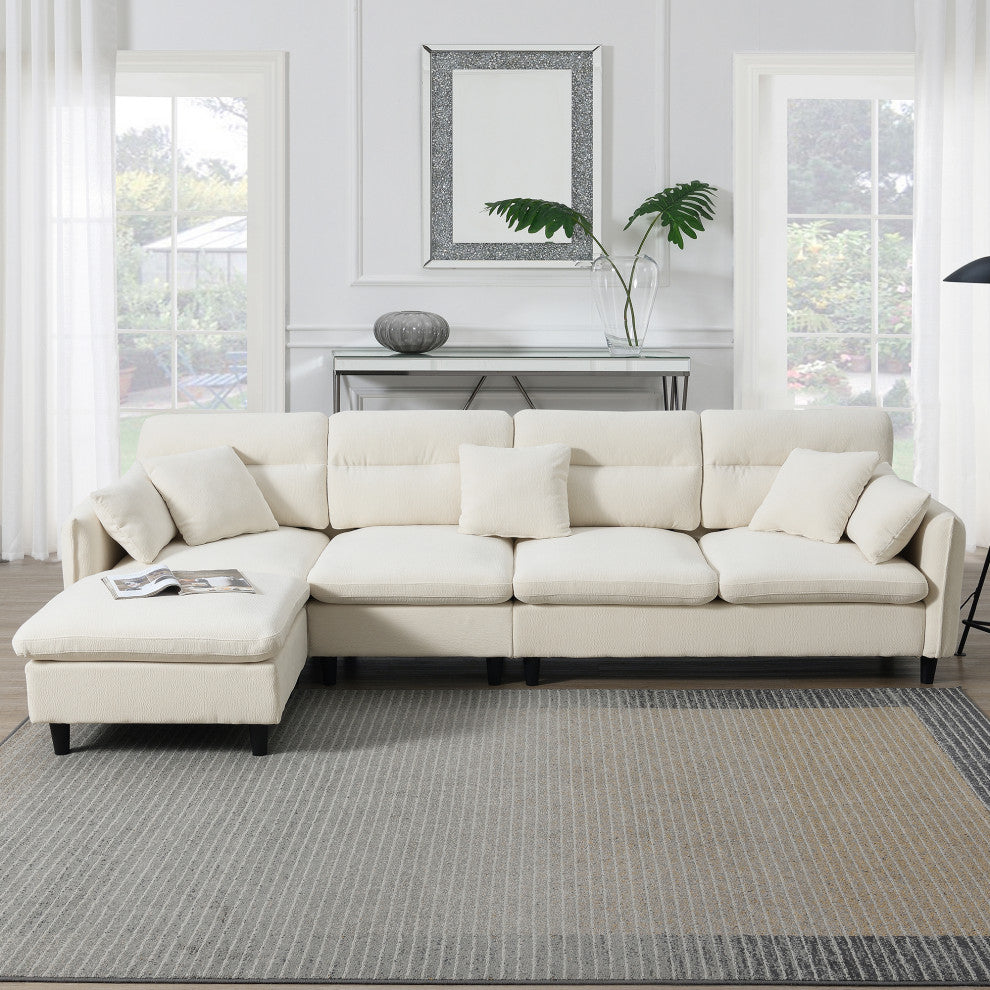 GDF Studio Modern Convertible L-Shaped Sectional Sofa With Ottoman, Beige