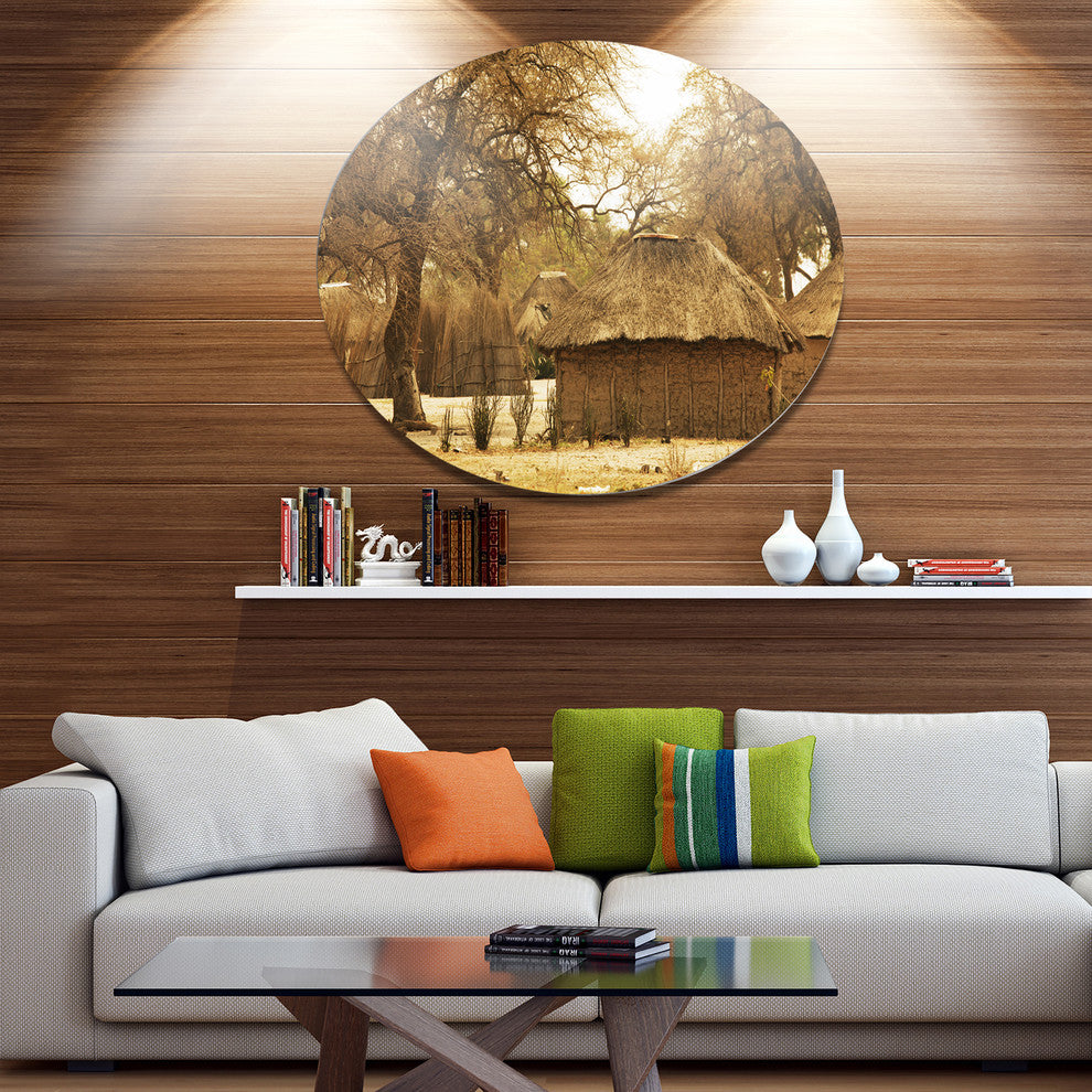 Beautiful Rural African Huts, Landscape Round Wall Art, 36"