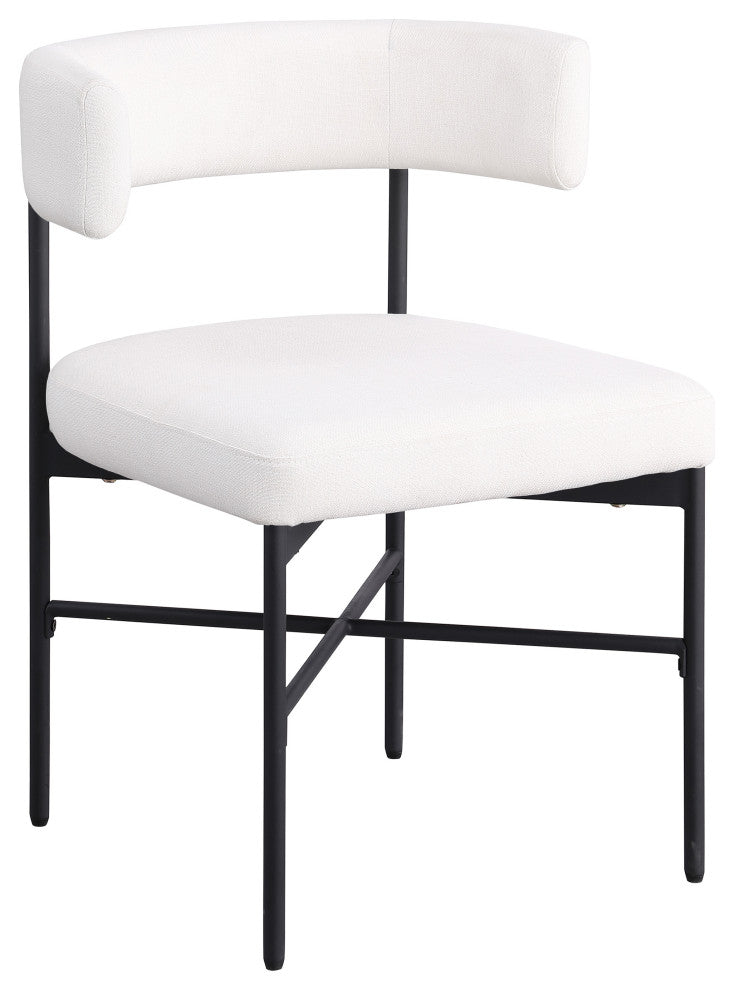 Rivage Durable Linen Textured Fabric Dining Chair, Set of 2, Cream, Matte Black Finish
