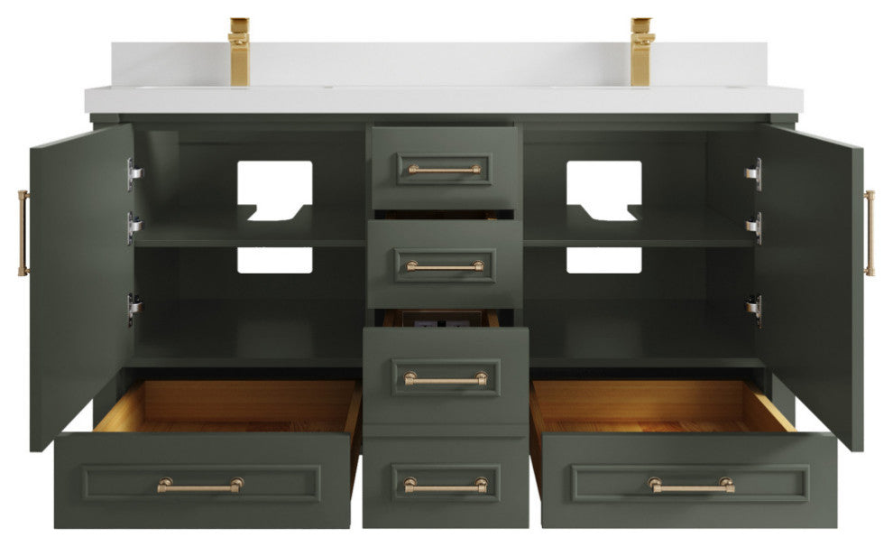 Aberdeen 60 Double Bathroom Vanity in Pewter Green 2" White Quartz