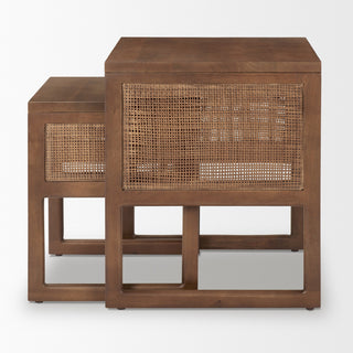 Grier Medium Brown Solid Wood & Cane Nesting Accent Tables (Set of 2)