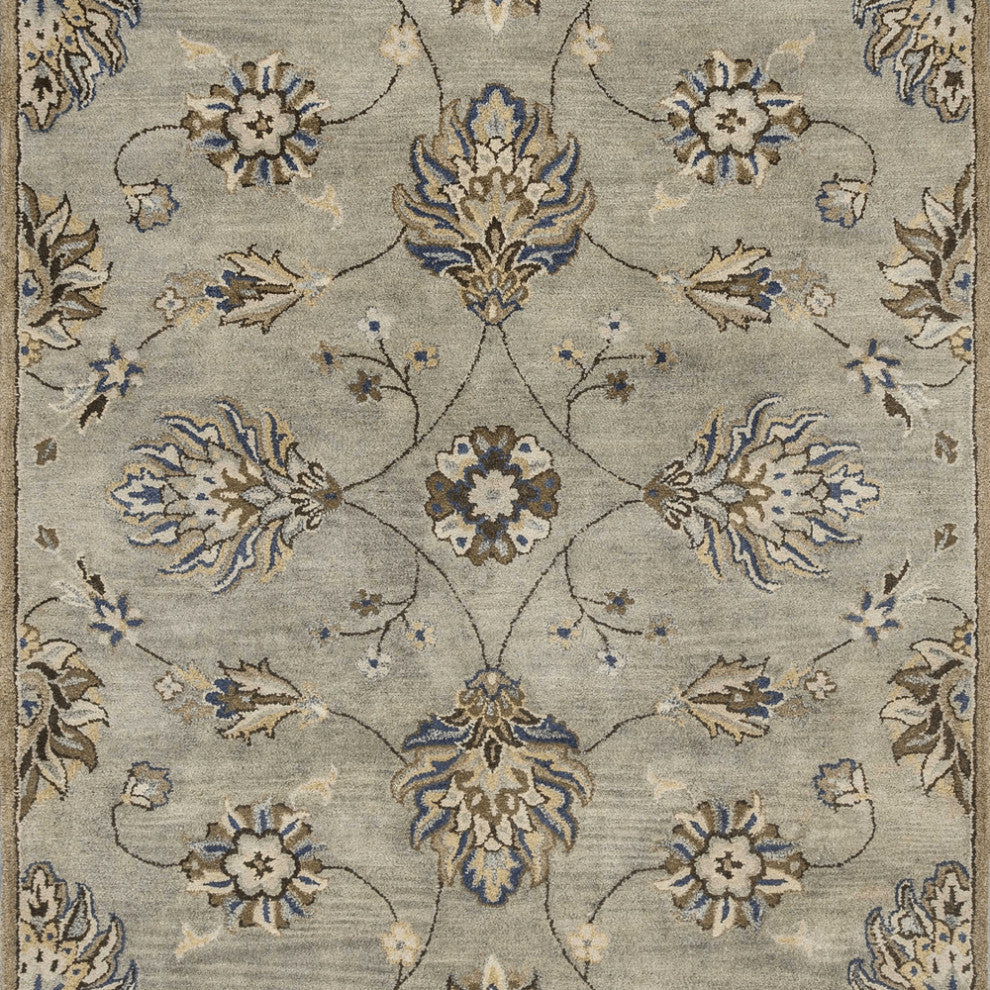 3' X 5' Grey Floral Vines Wool Area Rug