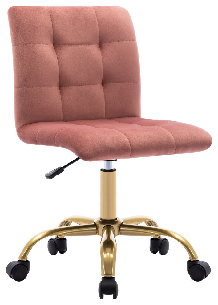 Square Tufted Desk Rolling Chair, Pink-Velvet