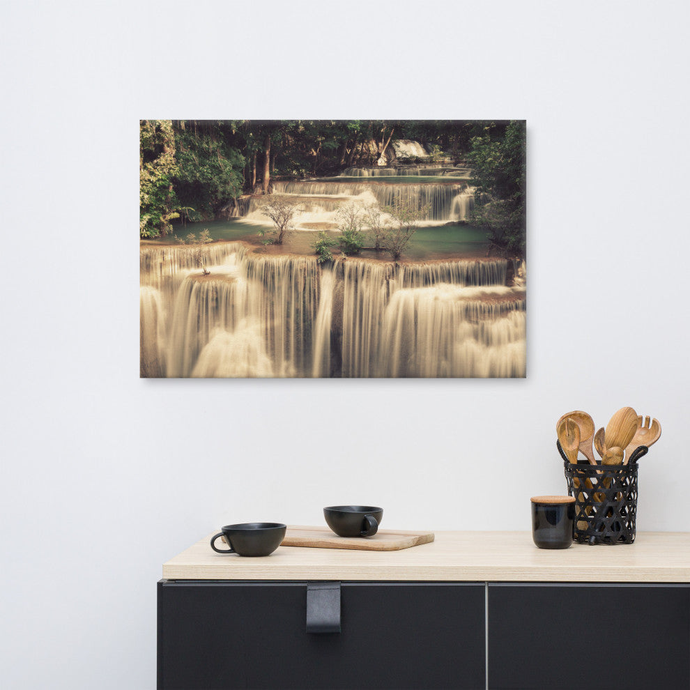 Misty Huay Mae Khamin Waterfall Thailand Landscape Photo Canvas Wall Art Prints, 24" X 36"