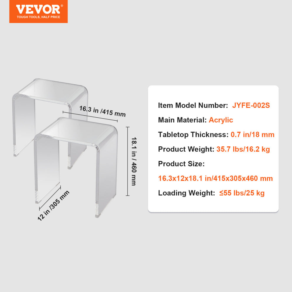 VEVOR Acrylic End Table 2-Piece C-Shaped Lucite Clear Side Tables for Living Room