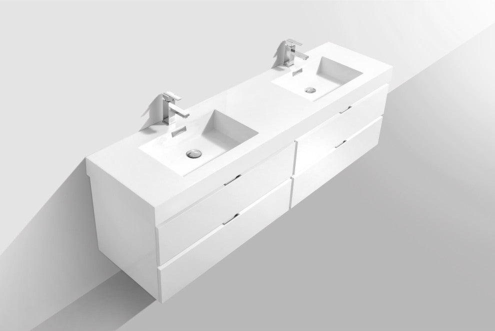 Bliss 80" Double Sink High Gloss White Wall Mount Modern Bath Vanity
