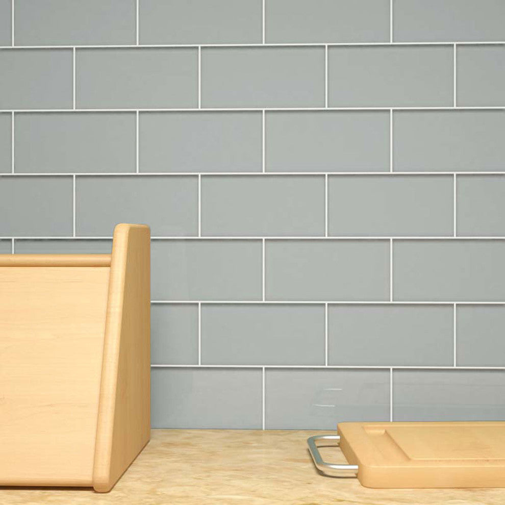 Glass Subway Tile, True Gray, Sample Swatch