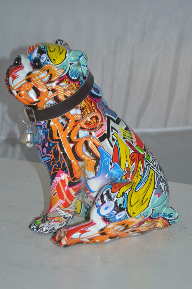 Modern Tie Dye Bulldog made of Resin -  Size: 9"L x 8"W x 12"H.