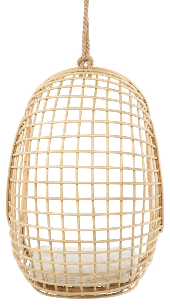 Grid Rattan Hanging Chair with Seat Cushion, Natural Color