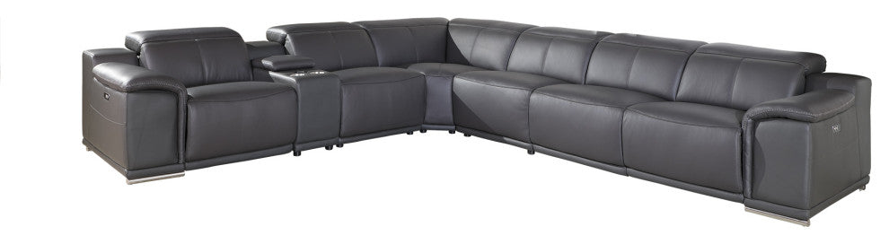 Federico 7-Piece L-Shaped Top Grain Italian Leather Sectional-4 Power Recliners, Gray