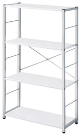 Acme Tennos Bookshelf White and Chrome Finish