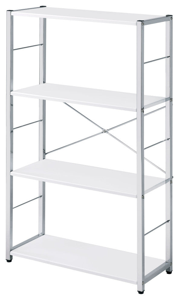 Acme Tennos Bookshelf White and Chrome Finish