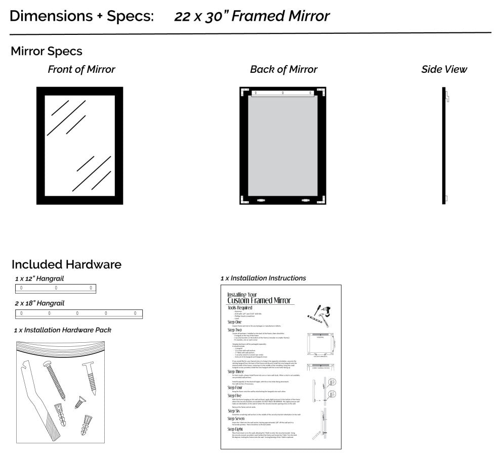 Morgan Framed Wall Mirror, Light Gray, 22"x30"