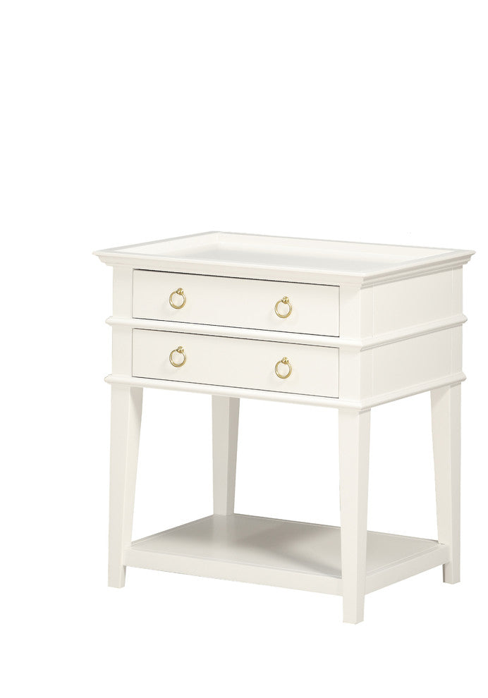 Clara 2-Drawer Tray Top Nightstand, White