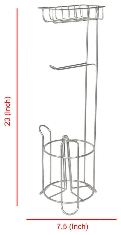 nu steel Freestanding Metal Wire Toilet Paper Roll Holder Stand, Silver Finish