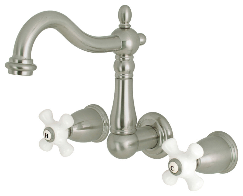 Kingston Brass Two-Handle Wall Mount Bathroom Faucet, Brushed Nickel