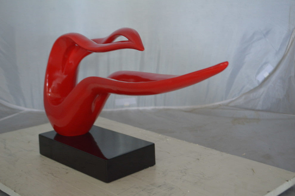 Modern Art Red Ribbon Resin Statue -  Size: 25"L x 6"W x 13"H.