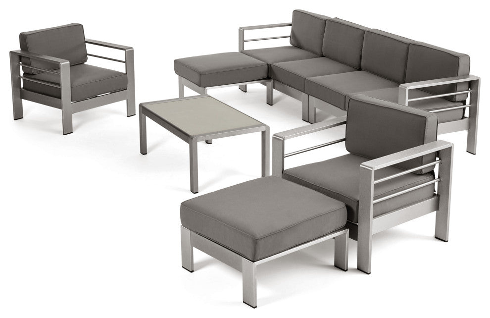 GDF Studio Emily Coral Outdoor Sectional Set With Ottomans and Coffee Table