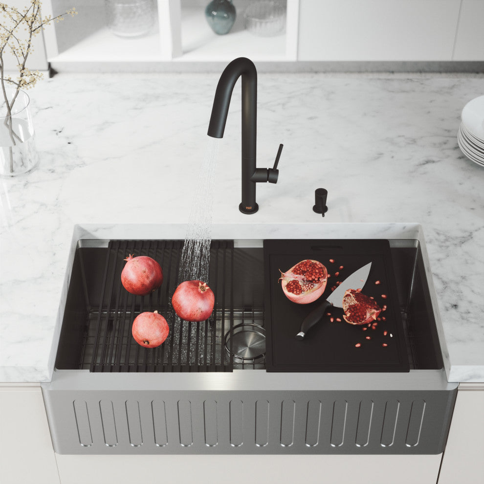 Oxford Single Bowl Slotted Apron Farmhouse Kitchen Sink and Accessories, 36" L X 21" W