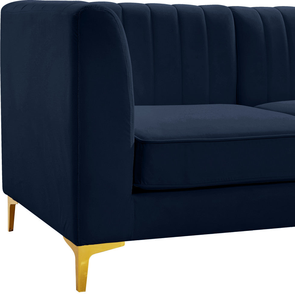 Alina Velvet Modular U-Shaped Sectional, Navy, 7-Piece: 5 Armless Chair, 2 Corner Chair