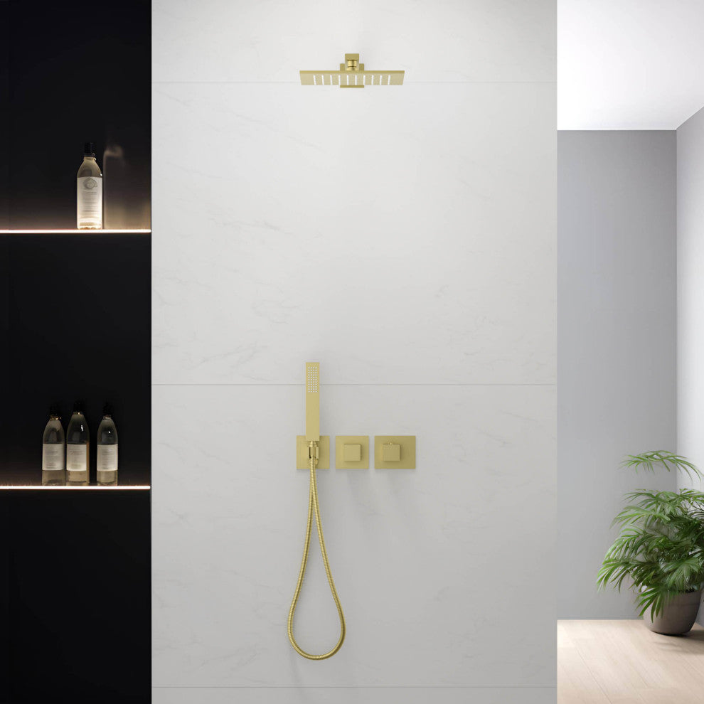 Cube 2 Function Thermostatic Shower System, Rough, Valve, Brushed Gold