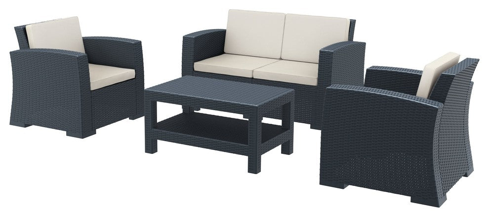 Monaco Resin Patio Seating Set With Cushion, 4 Person, Dark Gray