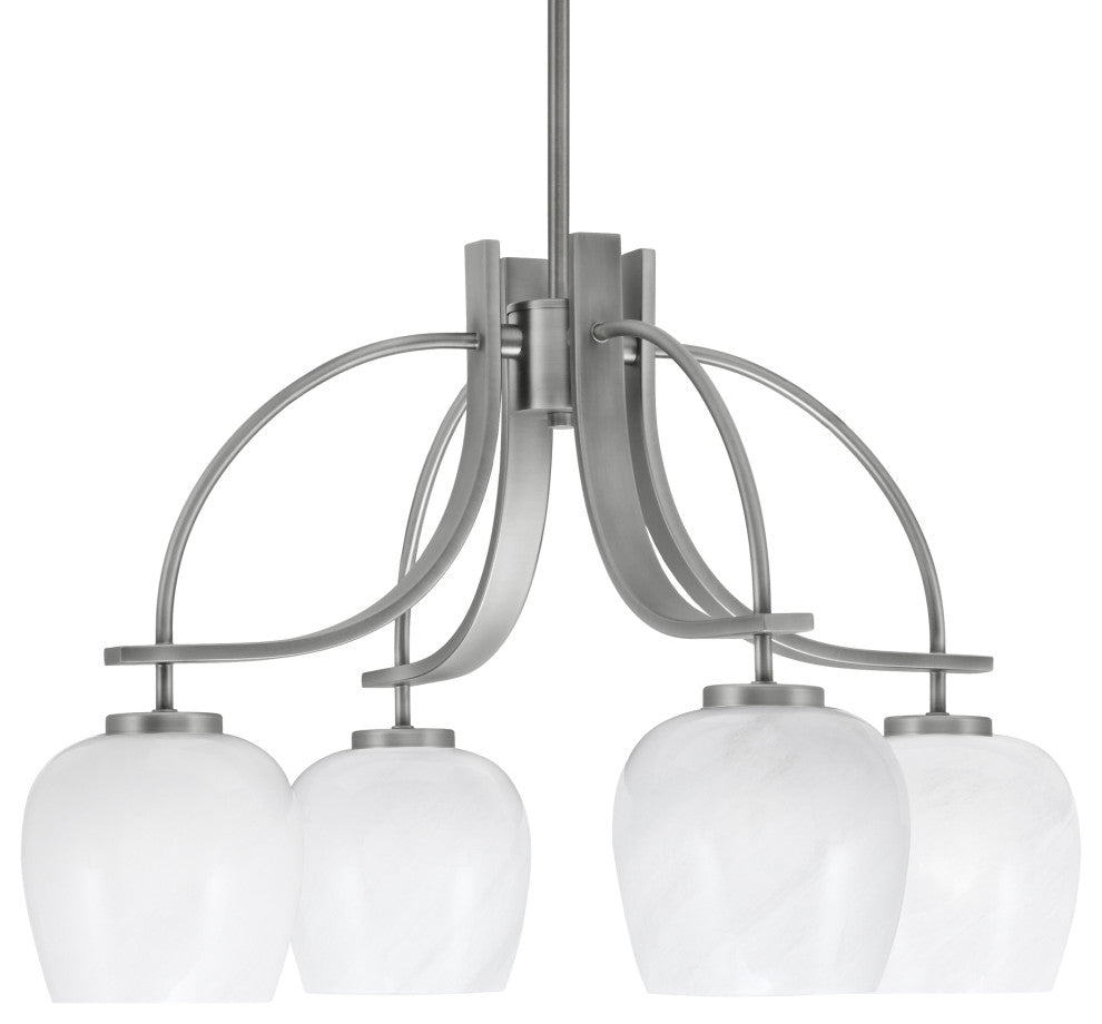 Cavella 4 Light, Downlight Chandelier, Graphite Finish, 6" White Marble Glass