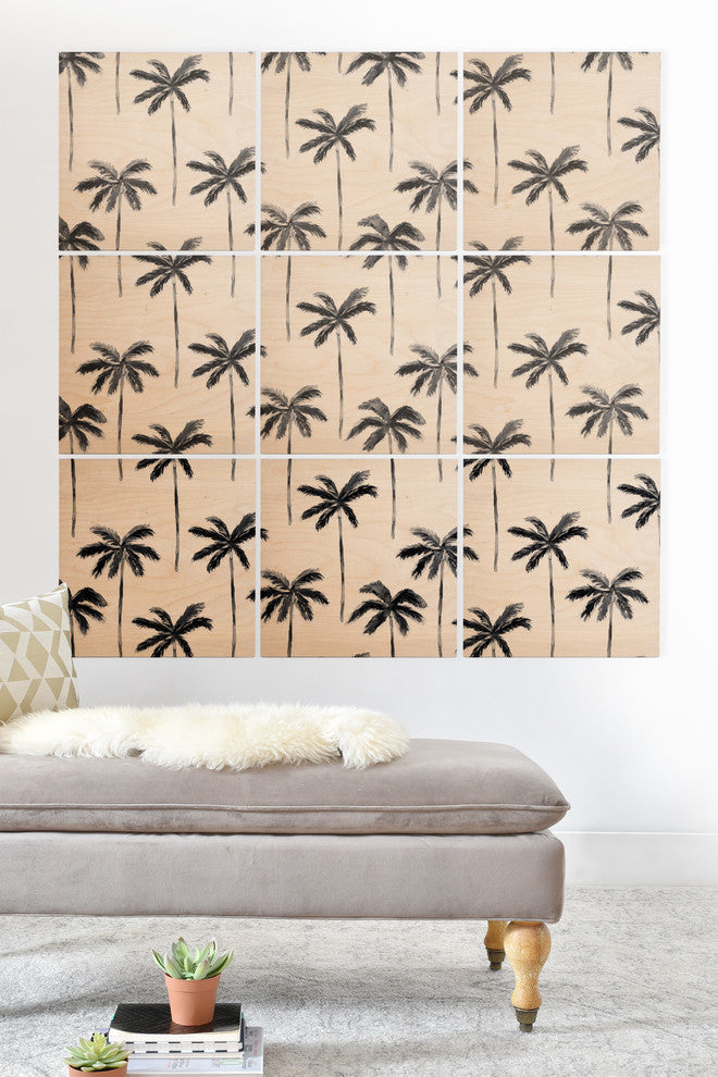 Little Arrow Design Co Watercolor Palm Tree, Black Wood Wall Mural, 4'x4'
