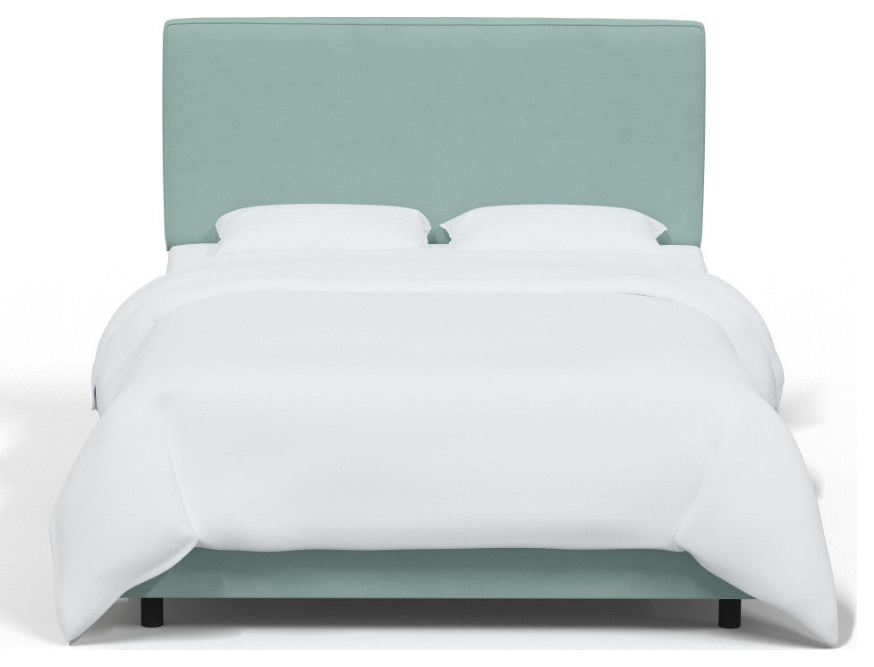 Square Upholstered Bed, Velvet Caribbean, King