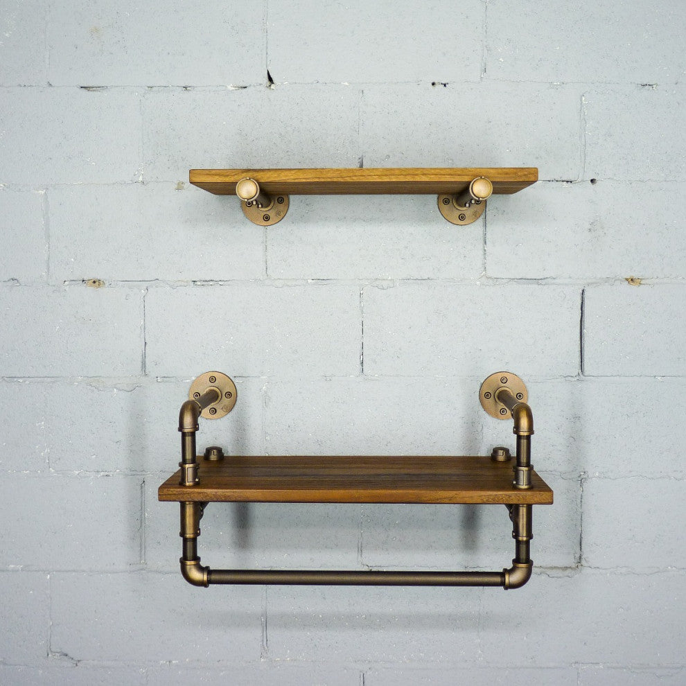 Austin Farmhouse Industrial 24" and 27" Wide 2-Piece Shelf Rack, Rustic Bronze