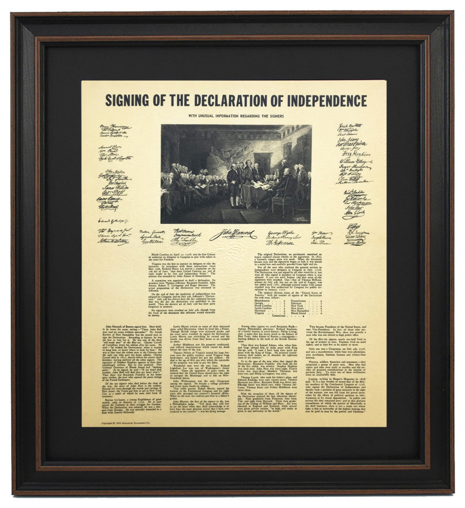 Framed Signing of The Declaration of Independence Scene with Unique Stories