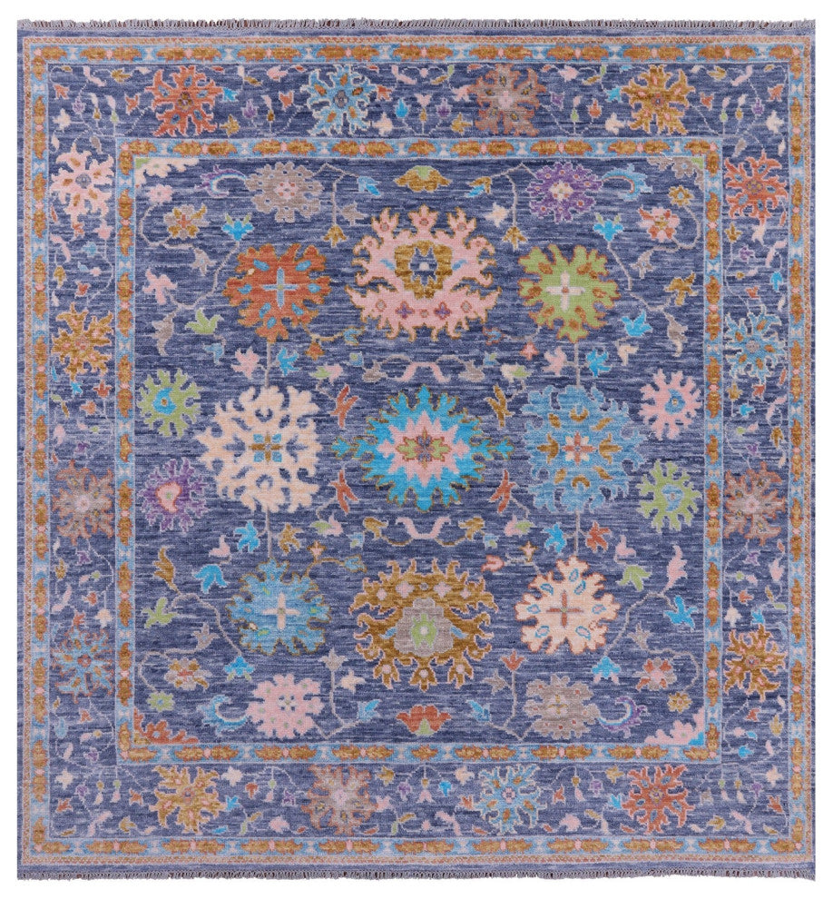 8' Square Hand-Knotted Turkish Oushak Wool Rug - Q15668