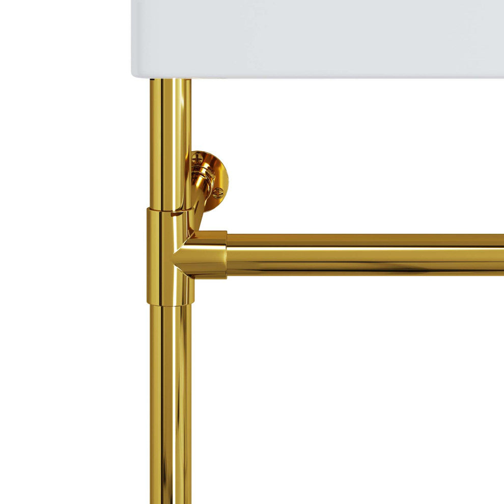 Sink Vanity, Wall Mount, White Gold, Ceramic, Stainless, Modern, Bathroom
