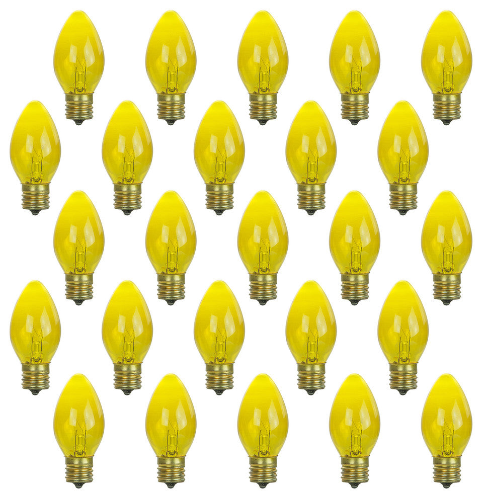 25 Pack Sunlite C9 Yellow Night Light, 7W, 120V, Intermediate Base